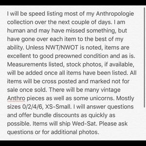 ANTHRO LIQUIDATION! 💕 PLEASE READ💕